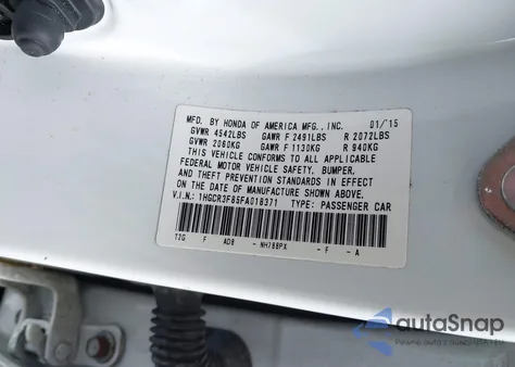 2015 Honda Accord Ex-L V-6 из США, поврежденный, VIN 1HGCR3F85FA018371